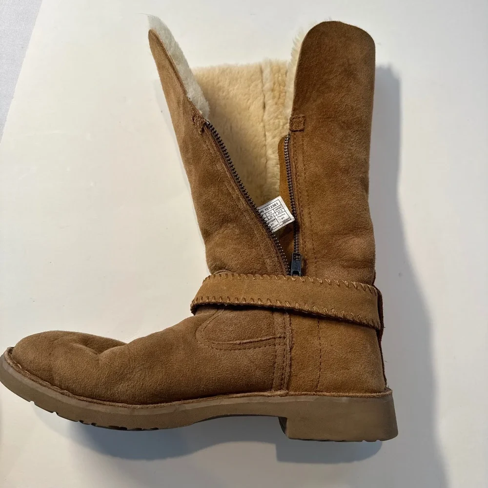 UGG Womens Braiden Genuine Shearling Harness Boots Western Chestnut Brown Sz 7.5